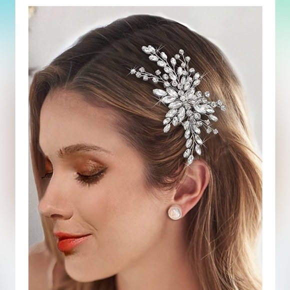 NWOT CZ Bridal Headband Comb Tiara Silver Wedding Hair Accessory Prom Pageant - Picture 7 of 10